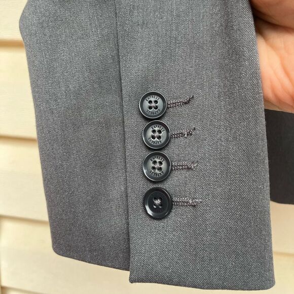 Express gray, single-breasted, classic blazer, mock front pockets, back vent, 6 - Picture 4 of 11